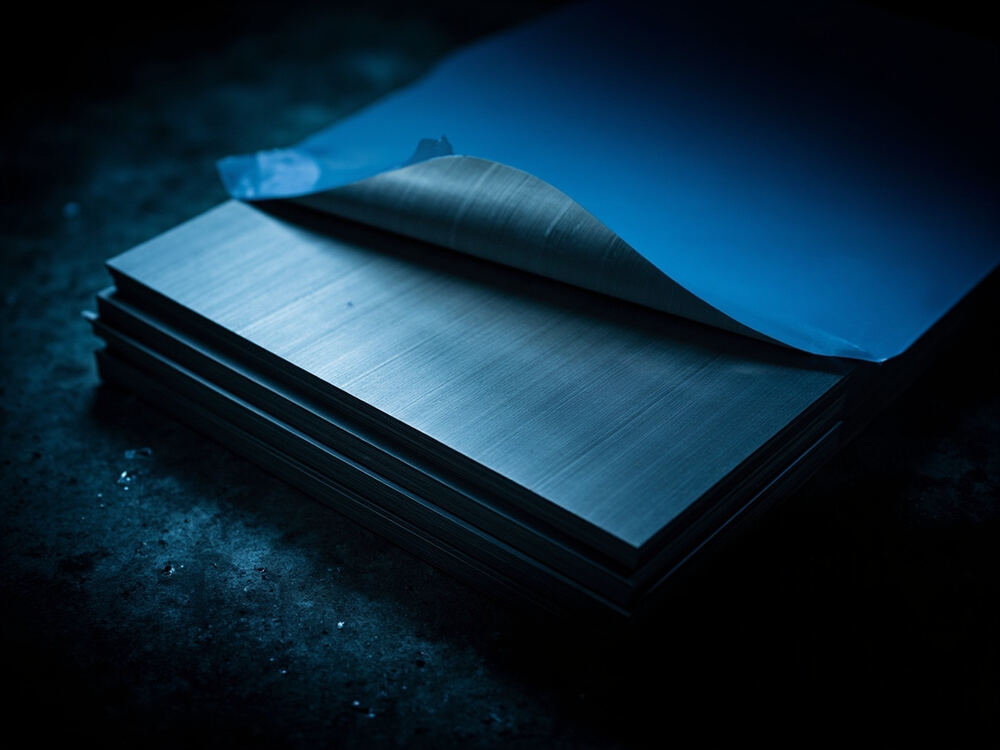 Stack of stainless steel sheets with protective film