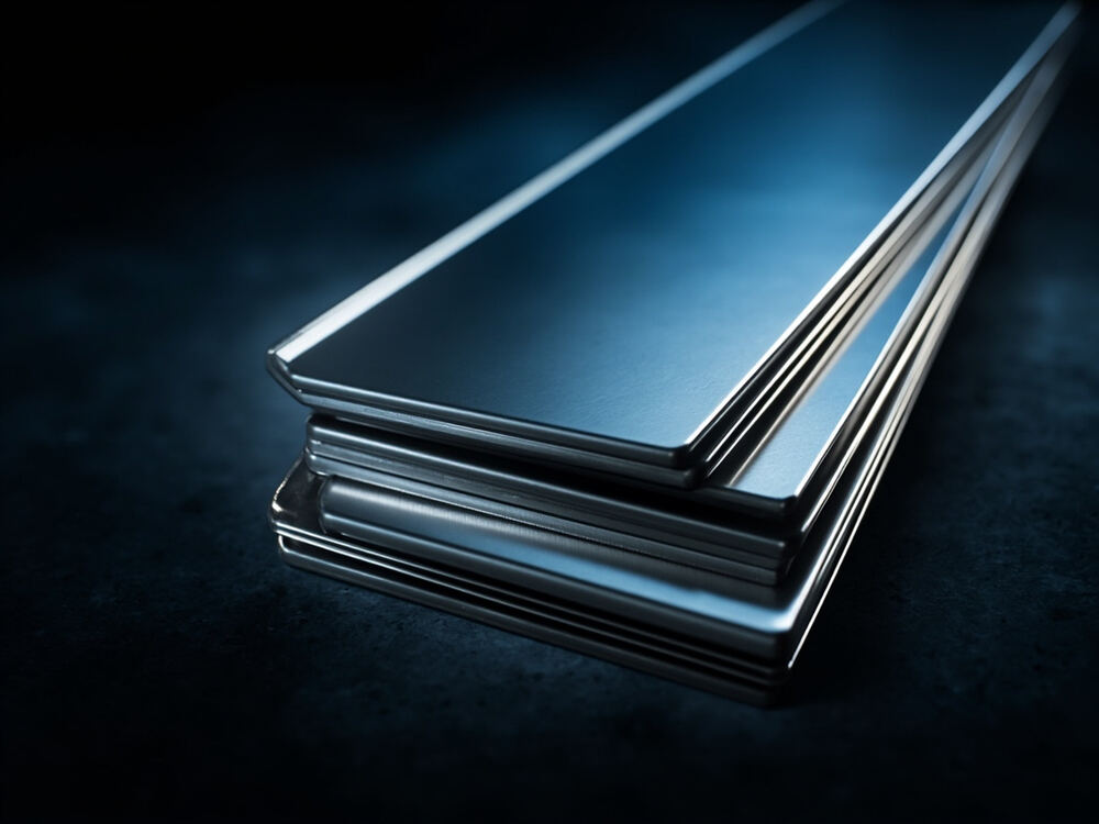 Stack of flat stainless steel strips